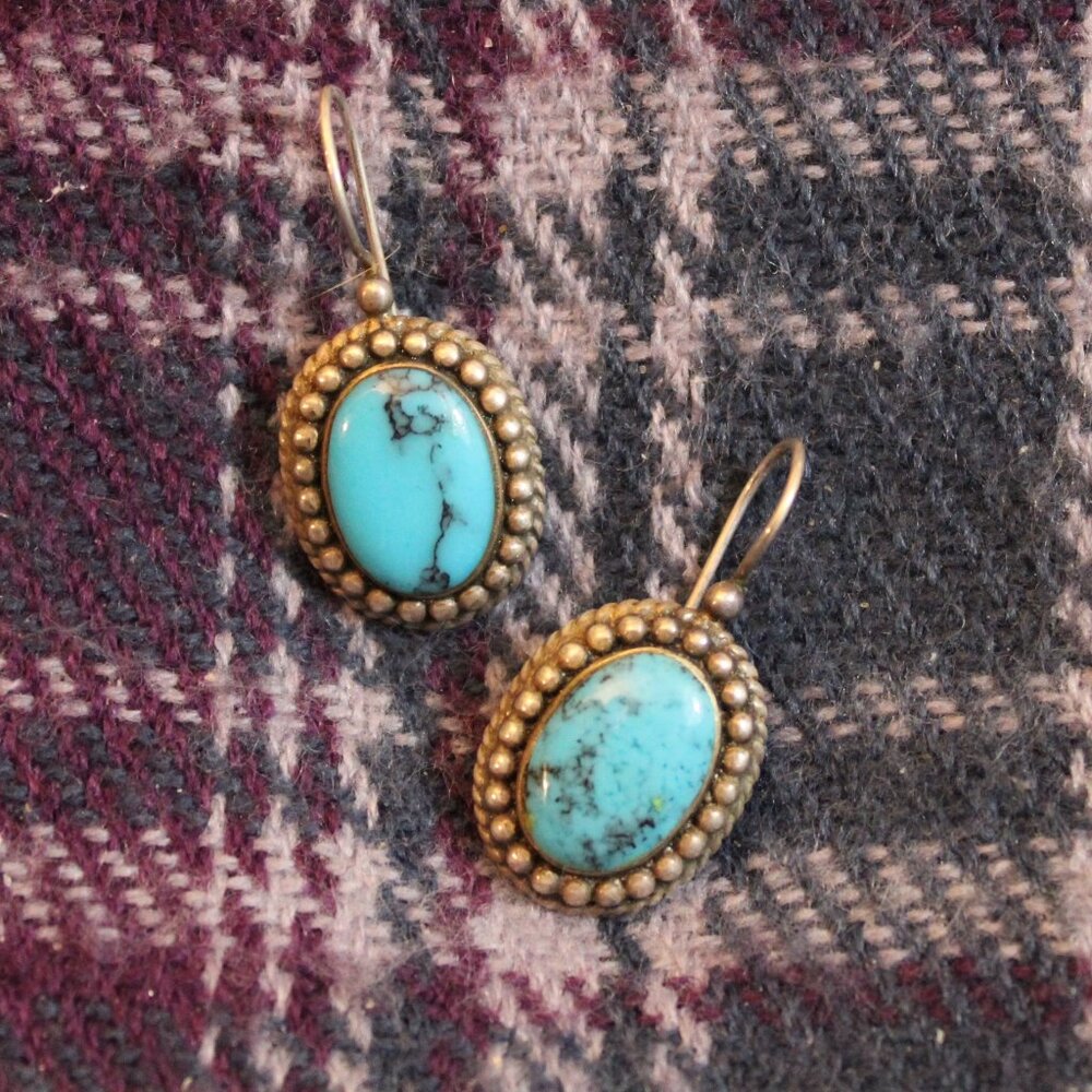 *925* Sterling Silver Turquoise Artisan  NAN Pierced Earrings